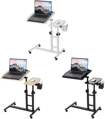 Vista 6 de Escritorio ajustable para laptop con ruedas, escritorio de noche sobre la cama, carrito de escritorio ajustable en altura con ruedas, escritorio
