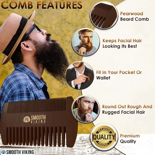 Vista 4 de Conjunto de regalo de cepillo y peine para barba Smooth Viking para hombres - Cepillo de cerdas de jabalí natural y peine de madera, cepillo