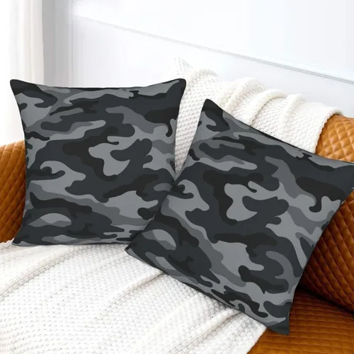 Vista 6 de Fiokroo Juego de 2 fundas de almohada de camuflaje militar color negro y gris, fundas de almohada cuadradas para sofá, dormitorio, sala de estar