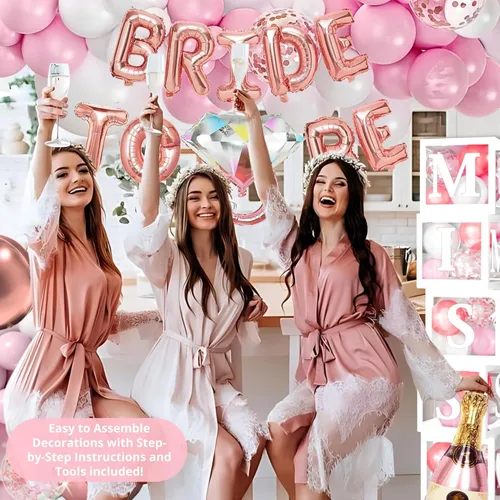 Vista 6 de 188 piezas de decoraciones rosas para despedida de soltera - Incluye arco de globos y cajas con letras de la A a la Z y más - Decoraciones