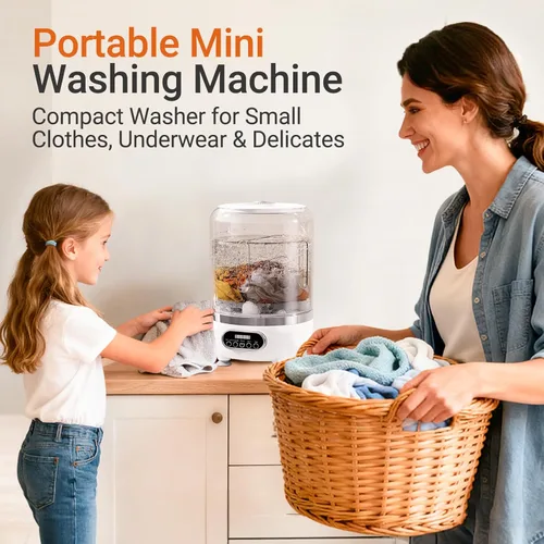 Vista 8 de Lavadora de ropa interior mejorada de 3 litros con luz azul, mini lavadora portátil 3 en 1 para ropa pequeña, mini lavadora y secadora