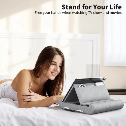 Vista 2 de CreaDream Soporte de almohada para tablet, soporte plegable para tableta, para regazo, cama y escritorio, almohadilla suave con bolsillo y soporte
