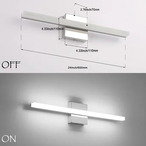 Vista 3 de Temgin Bathroom Lights Over Mirror 24Inch LED Vanity Lights Bar 14W Modern Light Fixture for Bathroom Chrome Cool White 6000K