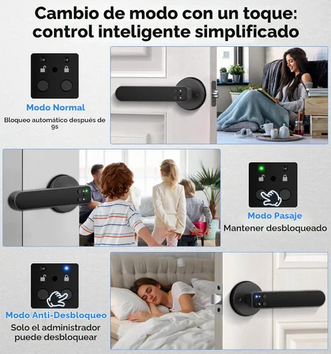 Vista 5 de Anweller Cerradura de manija de puerta de huellas dactilares, cerradura de Negro