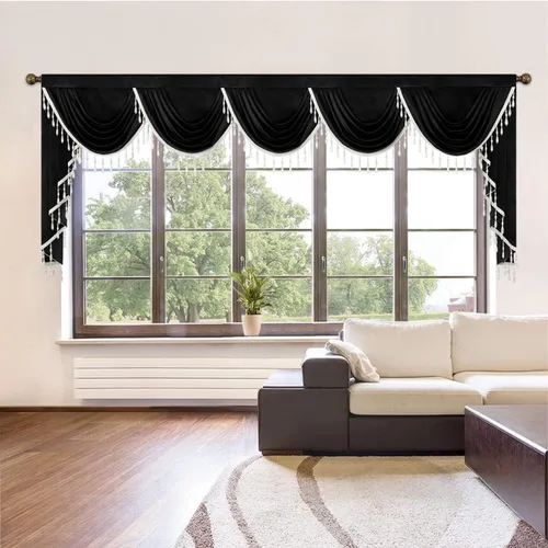 Vista 20 de VOGOL Cenefa de cortinas de terciopelo grueso para dormitorio, cenefas de cascada de lujo con aislamiento térmico dorado para sala de estar formal