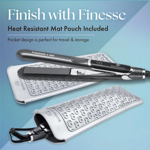 Vista 4 de Olivia Garden Titanium + Ion Professional Flat Iron - Hair Straightener for All Hair Types - Includes Heat-Resistant Mat - 3D Floating Plates