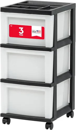 IRIS USA Organizador de almacenamiento de plástico, movible con ruedas y 3 cajones, para el aula, artículos de manualidades, tocador, armario, baño,