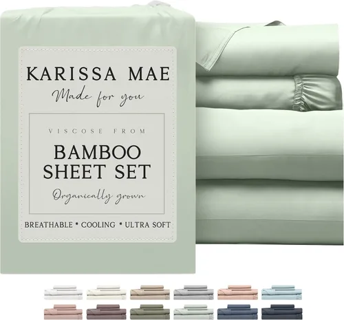 Vista 20 de KARISSA MAE Juego de sábanas tamaño Queen de viscosa de bambú refrescante, 100% certificado FSC, bolsillo profundo de 18 pulgadas, sedoso, suave e