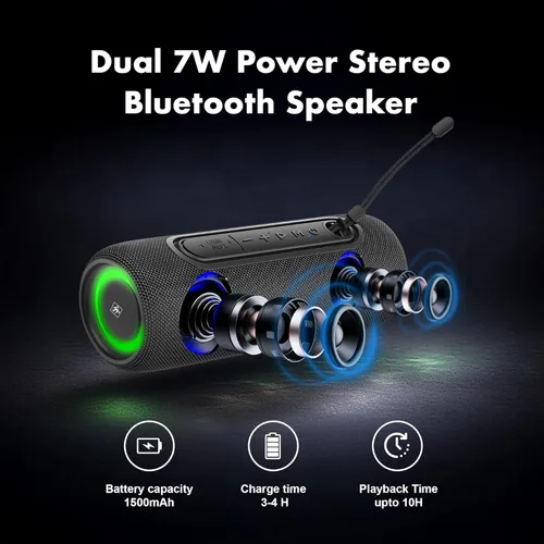 Vista 10 de Fisher Altavoces Bluetooth portátiles IPX5 impermeable altavoz, 14 W de potencia máxima estéreo Bluetooth altavoz, luces RGB, TWS, BT 5.3, micrófono