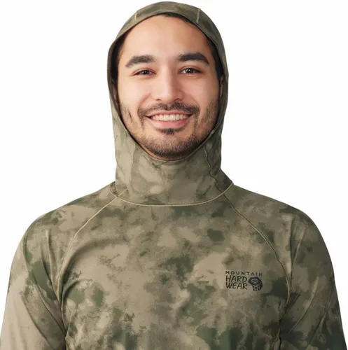 Vista 5 de Mountain Hardwear Sudadera con capucha elástica de montaña para hombre, para senderismo, casual, campamento y mochilero Estampado De Tinte De Hielo