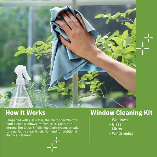 Vista 8 de E-Cloth Paño de limpieza de ventanas, embalaje ecológico, paño de limpieza de vidrio, ventanas sin rayas con solo agua, kit de toallas de microfibra