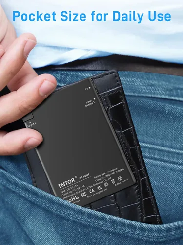 Vista 4 de TNTOR Cargador portátil con cable USB-C integrado, 3500 mAh ultra delgado para billetera de bolsillo, banco de energía compatible con Samsung Google