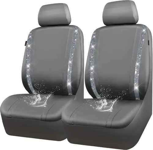 Vista 14 de CAR PASS - Juego de fundas de asiento para auto, cuero sintético impermeable con diamantes de imitación brillantes, para interior, universal, tiras