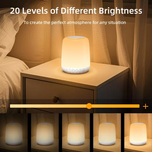 Vista 4 de Luz nocturna LED táctil nocturna regulable con 20 niveles de brillo, 4 temporizadores, batería recargable para dormitorio, bebé, guardería, sala