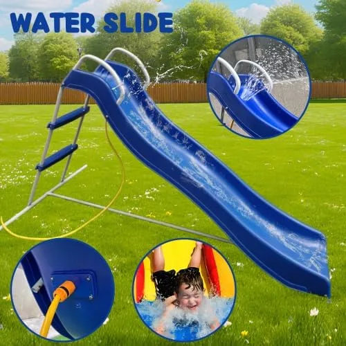 Vista 2 de [Kids Slide 6FT] Water Slide for Kids Outdoor Indoor with Metal Support Frame, Heavy Duty Freestanding Playground Equipment Slides for Backyard
