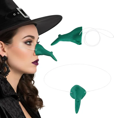 Jenaai Disfraz de bruja de nariz de Halloween, disfraz de bruja, marco de gafas de nariz larga falsa para Halloween, cosplay, mujeres y hombres Verde