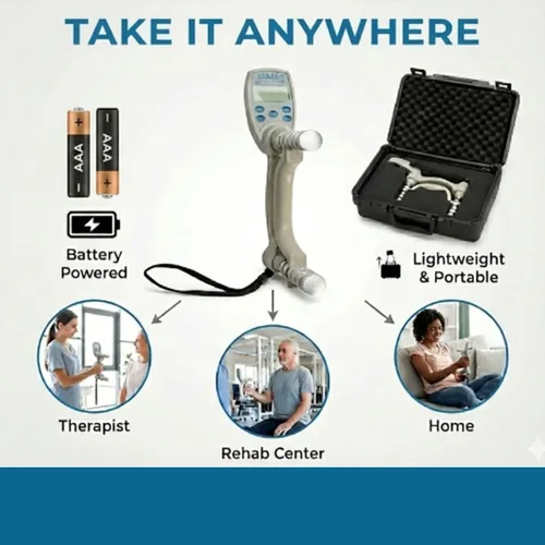 Vista 5 de Jamar Dinamómetro de mano digital Plus, probador de fuerza de agarre con pantalla LCD, mango ajustable para todos los tamaños de mano, mide hasta