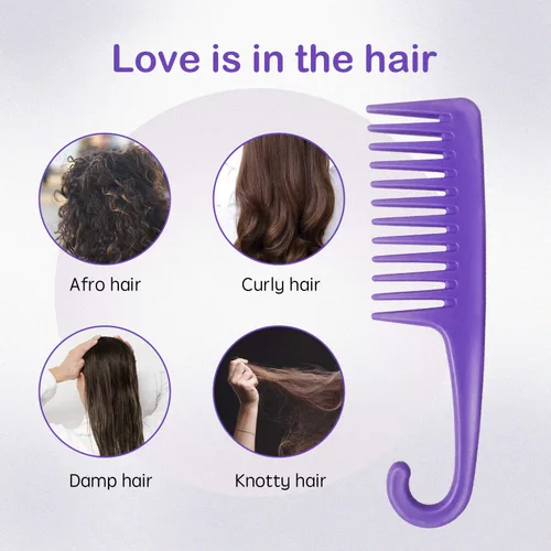 Vista 4 de Wapodeai Cepillo de pelo desenredante de dientes anchos, peine de agarre de cuidado premium, aplicar para cabello rizado, húmedo, seco, grueso, etc.