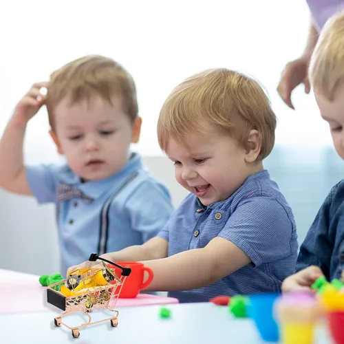 Vista 4 de Hotop Carrito de compras pequeño de 3 piezas, carrito pequeño de supermercado, carrito de compras de metal, carrito de compras, carrito utilitario