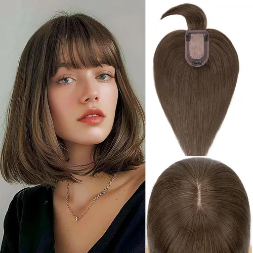 Vista 10 de Rich Choices Postizo de Cabello Humano 100% Real con Flequillo - Postizo de Cabello Remy Real para Mujeres con Adelgazamiento en la Parte Superior