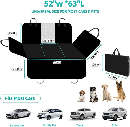 Vista 7 de Petiza Extensor de asiento trasero para perros, parte inferior dura, funda de asiento de automóvil para asiento trasero, resistente a los arañazos