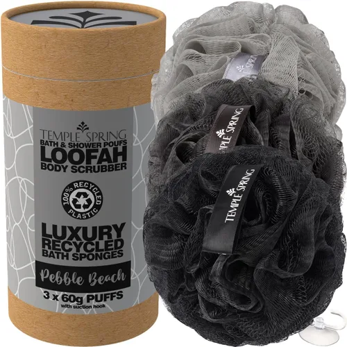 Vista 10 de Temple Spring Esponjas de luffa recicladas, accesorios de ducha de baño, esponja de baño de lufa, exfoliante corporal exfoliante, puf exfoliante