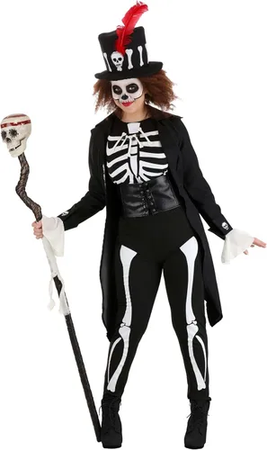 Vista 5 de Disfraz de esqueleto vudú para adultos, disfraz de Halloween de médico de bruja antigua