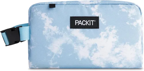 Vista 23 de PackIt Caja de aperitivos congelable, cielo arcoíris, construida con tecnología ECOFREEZE, plegable, reutilizable, cierre de cremallera con asa