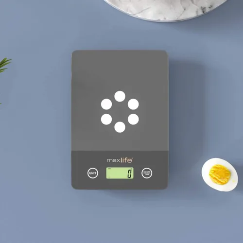 Vista 3 de Max Life Báscula digital de cocina ML-CF1 - Báscula de alimentos de alta precisión con medición de tara y varias unidades, diseño delgado con Gris