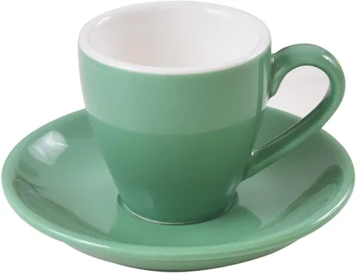 Vista 6 de Taza de café espresso de porcelana ionEgg con platillo, taza de café expreso, 80ml/2.7Oz, negro..
