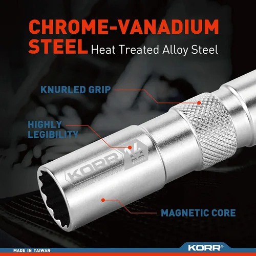 Vista 2 de KORR Tools KSI004 0.551 in pared delgada magnética 3/8 pulgadas Drive 12 puntos giratorio bujía zócalo