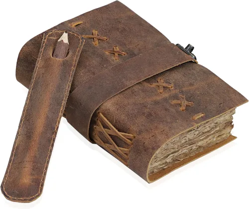 Diario vintage encuadernado en cuero para mujeres y hombres - Libro de sombras - Cierre con cerradura - 200 páginas de papel hecho a mano con bordes