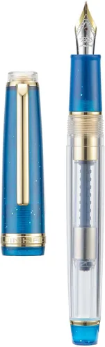 Vista 9 de Jinhao 82 Pluma estilográfica acrílica, plumín medio de iridio con convertidor de tinta, diseño clásico de contraste de color azul macarón y acabado