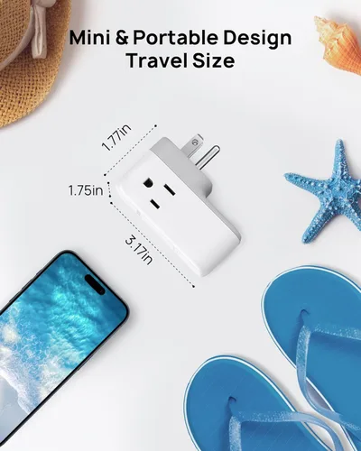 Vista 5 de TROND Toma de pared de enchufe múltiple, extensor de salida con enchufe giratorio de 360°, divisor de 3 salidas de CA con 4 puertos USB (2 USB C)