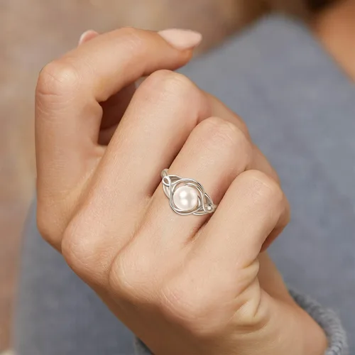 Vista 3 de AENEAS Anillo de perlas para mujer, plata de ley 925, anillos de perlas cultivadas de agua dulce natural real, ajustable, anillo de perlas abiertas