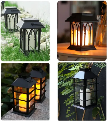 Vista 6 de Luces solares impermeables para exteriores, farol de vela de simulación vintage, faroles al aire libre para patio, impermeables, juego de 1