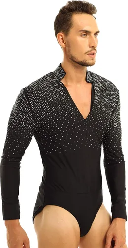 Vista 3 de Camiseta de baile de tango latino con diamantes de imitación brillantes para hombre
