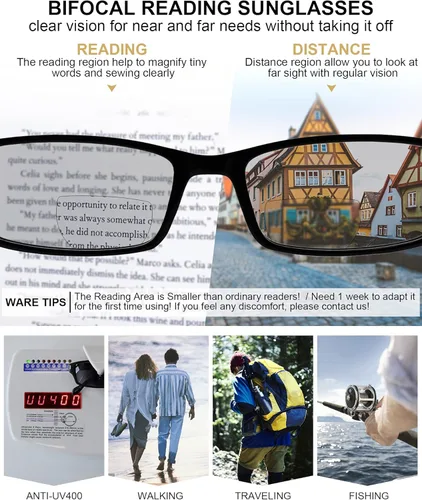 Vista 4 de MARE AZZURO Gafas de lectura para hombre, 3 unidades, de moda, para lectores grandes, bifocales