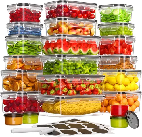 Vista 9 de 40 recipientes de almacenamiento de alimentos con tapas herméticas (20 recipientes y 20 tapas), a prueba de fugas, juego de recipientes