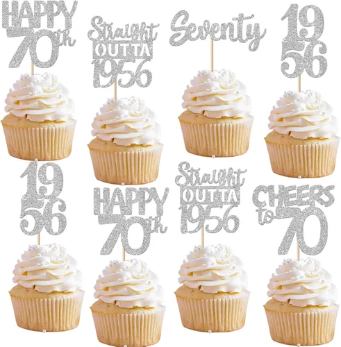 Vista 93 de 30 piezas de decoraciones para pastel de cumpleaños número 10, decoraciones de cupcakes negras con brillo, 10 feliz cumple, directo desde 2016, 10