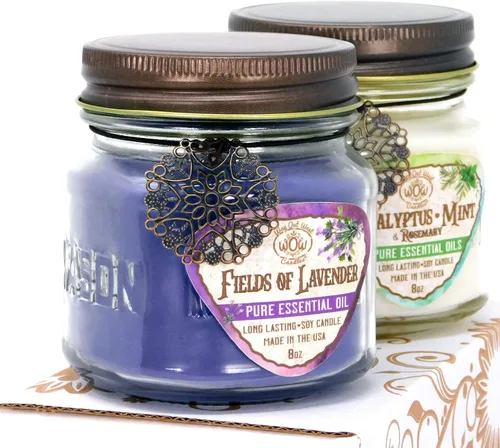 Vista 2 de Jarros de velas aromáticas para regalo, juego de 2, con cera natural de soja y velas duraderas aromáticas. La mejor idea para regalo, Unique Her