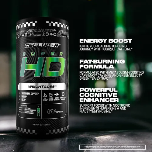 Vista 4 de Cellucor - Suplemento termogénico para pérdida de peso SuperHD, supresor del apetito y potenciador de energía, Capsimax, extracto de té verde, 160mg