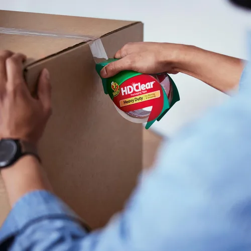 Vista 7 de Duck Cinta de embalaje transparente HD, 6 rollos, embalaje resistente de 328 yardas para envío, correo, mudanza y almacenamiento, cajas de repuesto