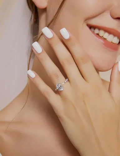 Vista 4 de EAMTI Anillo de plata de ley 925 con circonita cúbica de corte ovalado, anillo de compromiso con halo solitario para mujer, talla 3-13