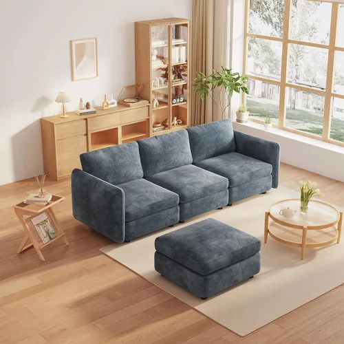 Vista 82 de Guyii Sofá modular de terciopelo, moderno sofá de 4 plazas de gran tamaño con 3 almohadas y reposapiés de almacenamiento, sofá convertible de 115.74