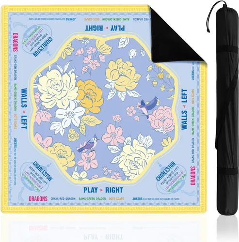 Vista 7 de Soulchen Tapete Mahjong americano de flores azules y verdes para mesa con Azul y verde