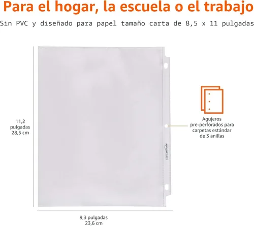 Vista 3 de Amazon Basics - Protectores de hojas para carpeta de 3 argollas, polipropileno de peso pesado, 8.5 x 11 pulgadas, paquete de 100