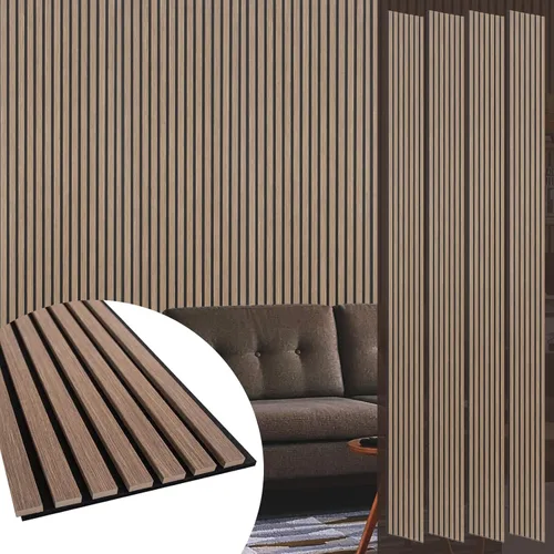 Vista 9 de Yuzzy Paneles de madera para pared y techo, paneles acústicos de listones de madera de 108 x 11 pulgadas, 2 unidades, paneles de pared modernos que