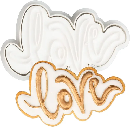 Vista 19 de Flycalf Juego de 11 cortadores de galletas de amor con sello 3D de ácido poliláctico (PLA) para cocina, pastel, vestido de boda, formas de anillo