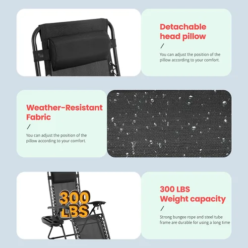 Vista 7 de FDW Silla de gravedad cero, silla de gravedad cero, paquete de 1/2 sillas de patio plegables ajustables reclinables con almohada y mesa auxiliar